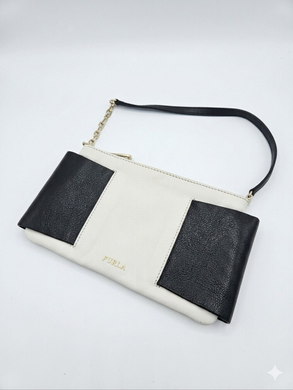 Furla Black & White Colorblock Leather Chain Strap Mini Bag Made in Italy